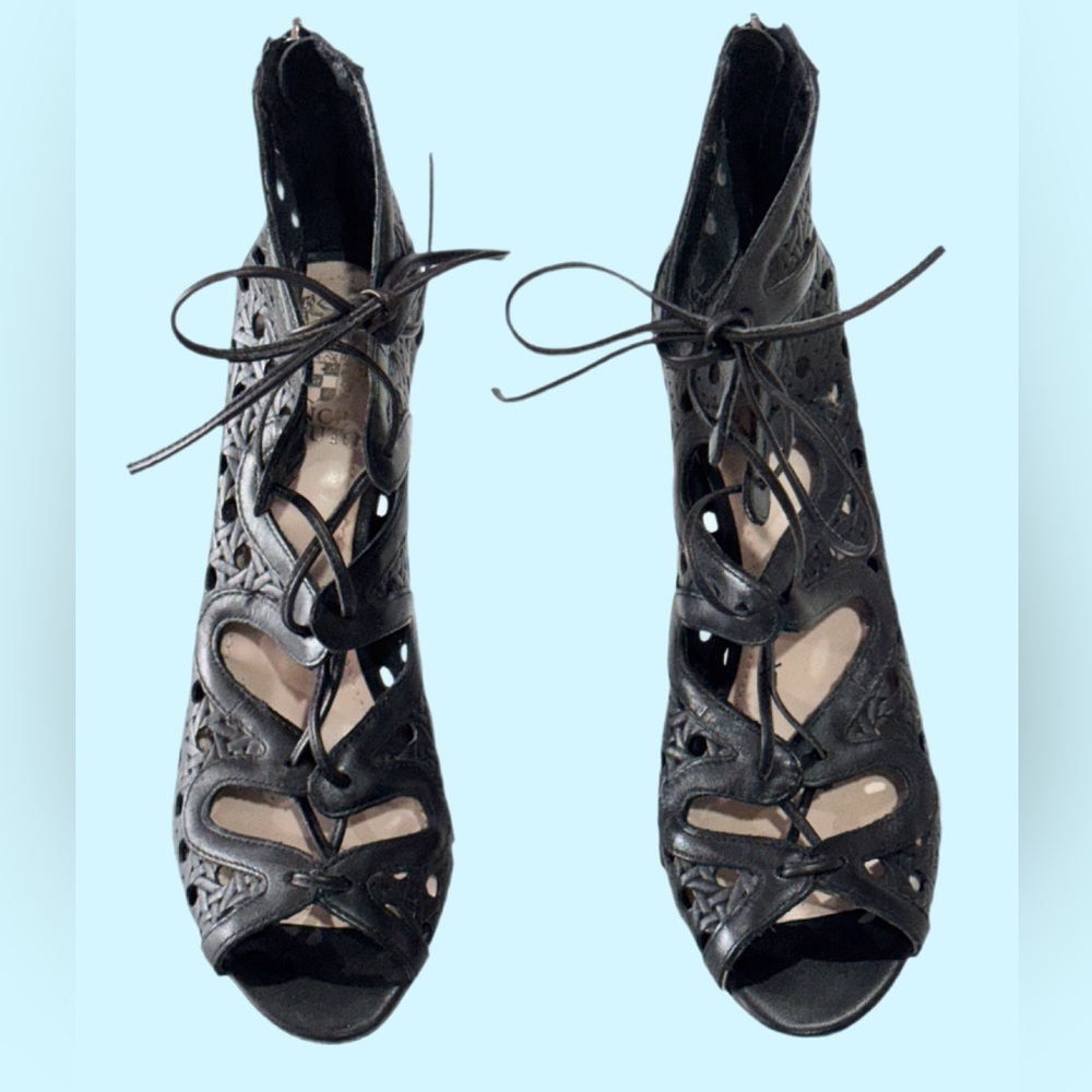 Vince Camuto Black Leather Lace-Up Cut-Out Stiletto Heels 8.5 | Jillie S… - Picture 3 of 8